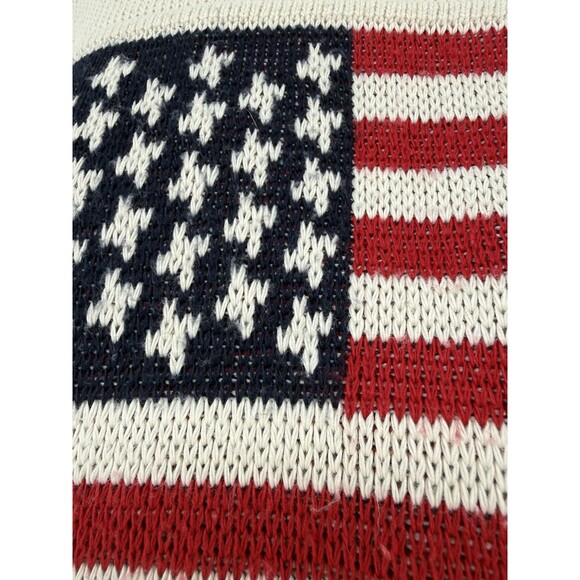 American Flag USA Made Women Knit Sweater Crewneck Cream Large Americana Classic - Picture 3 of 10